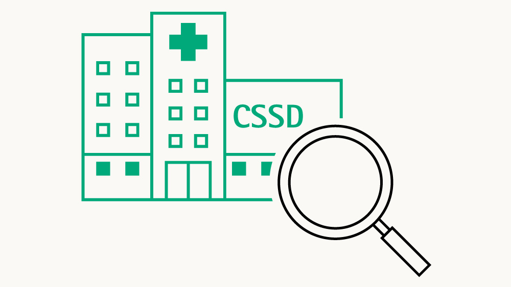 Symbol mit Lupe und CSSD-Gebäude